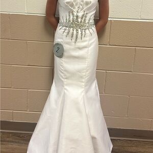 Mori Lee off the shoulder White Mermaid